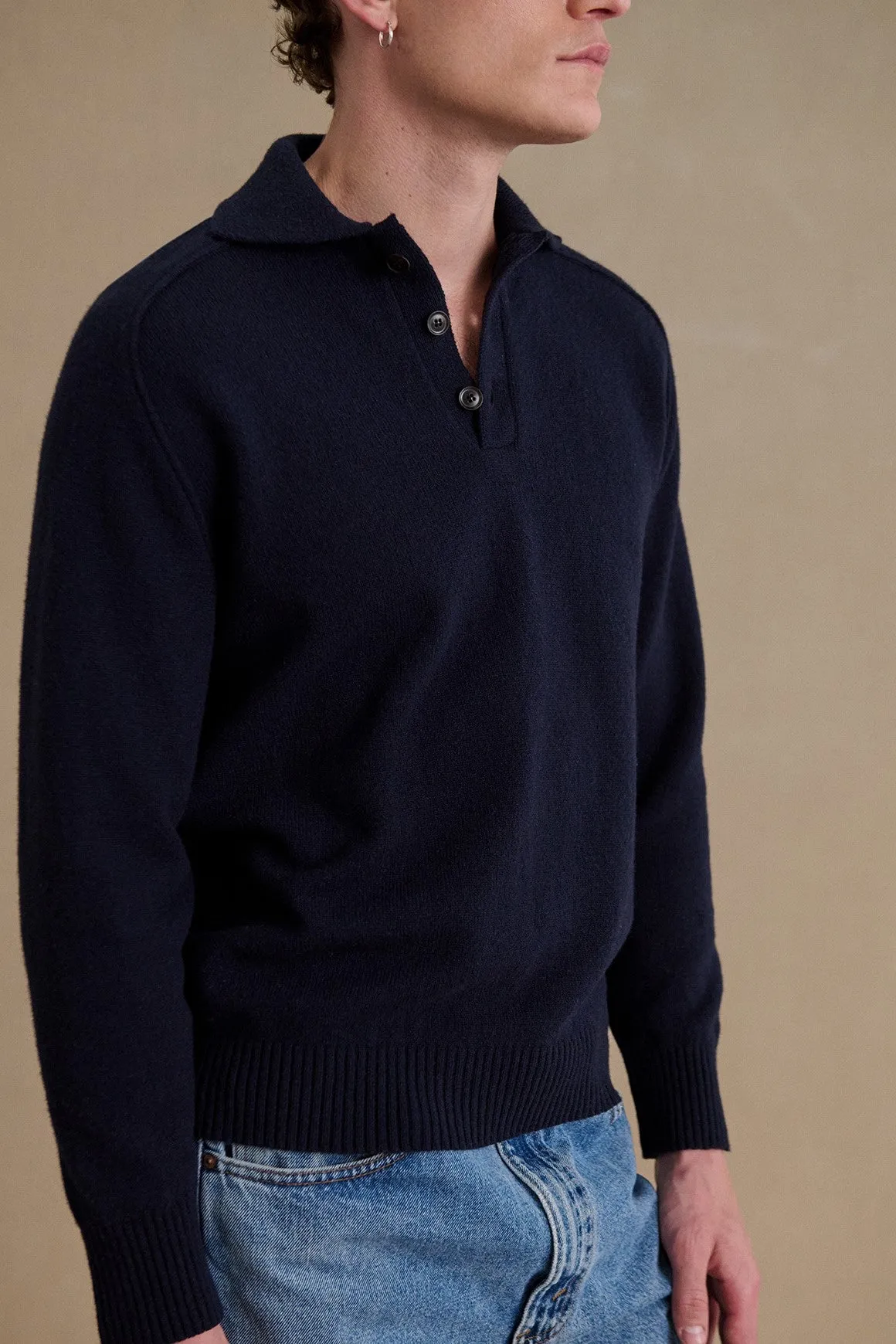 Pull homme col polo bleu marine