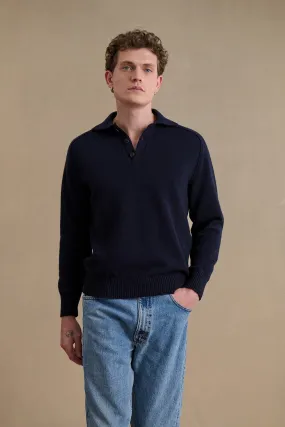 Pull homme col polo bleu marine