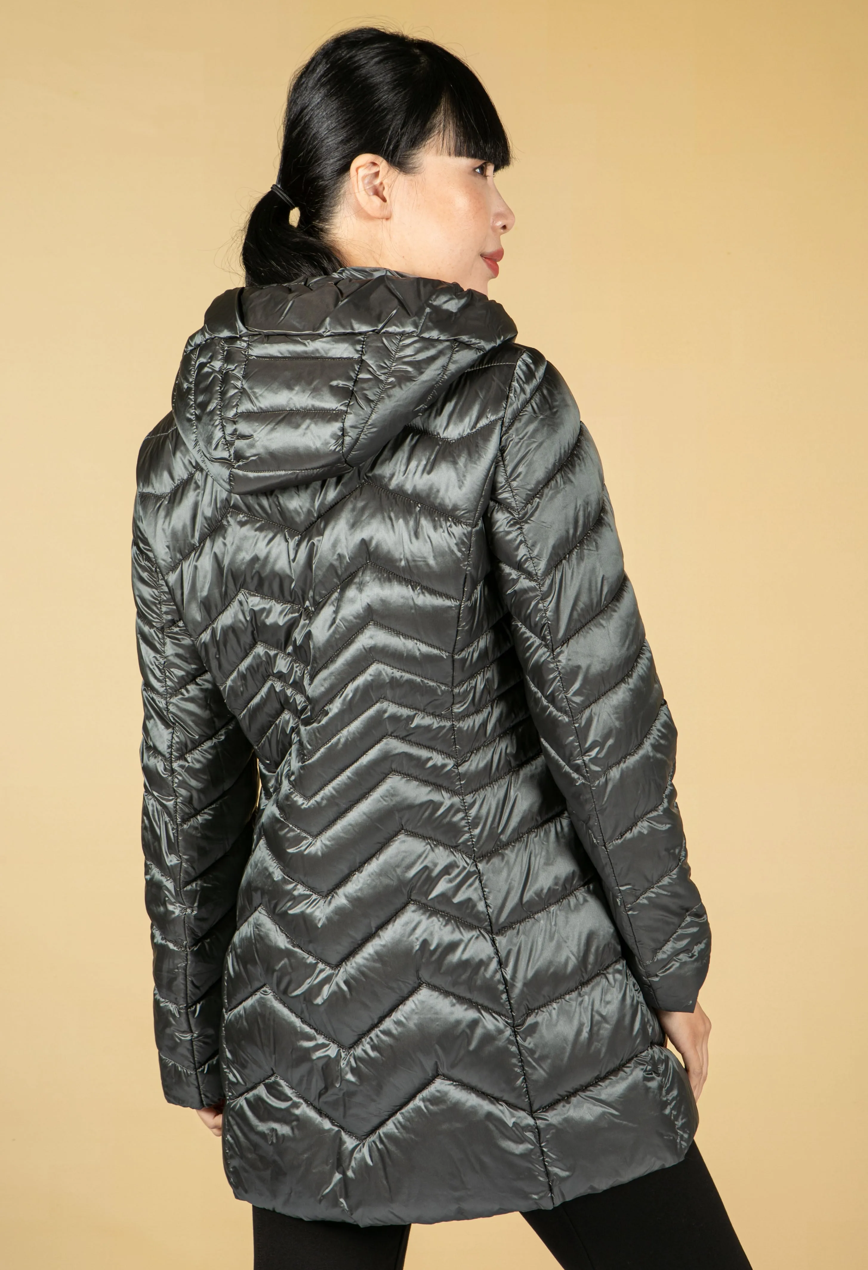 Quilted Hooded Coat in Cool Graphite