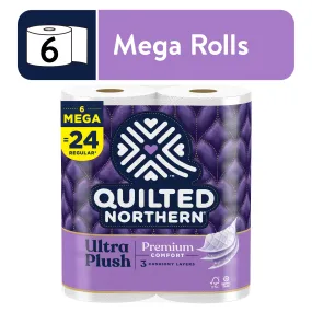 Quilted Northern Ultra Plush 6 Mega Rolls, 3X More Absorbent*, Luxurious Soft Toilet Paper