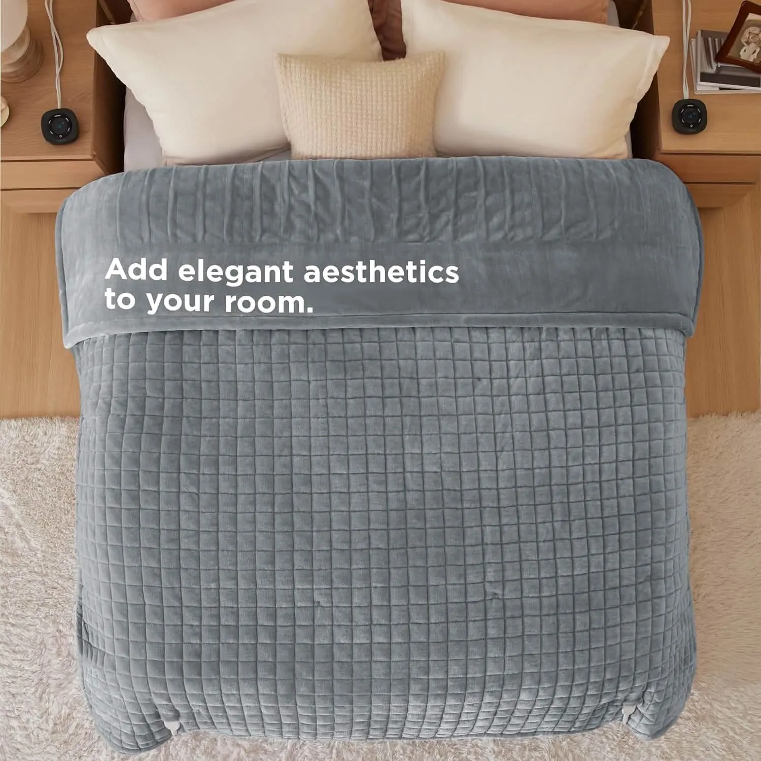 Quilted Sherpa Fleece Heated Blanket Grid