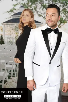 "Jonathan" White 1-Button Peak Tuxedo (4-Piece Set)