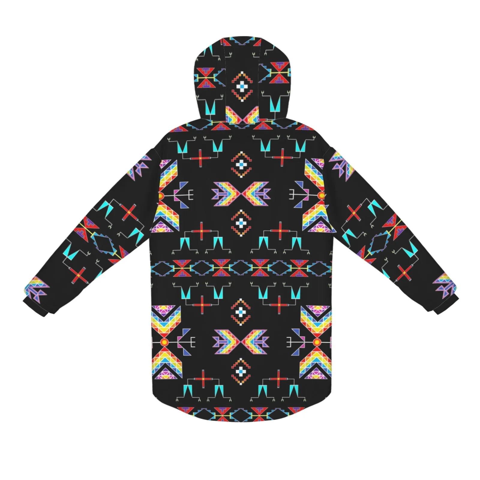 Rainy Chief Rainbow Black Unisex Sherpa Lined Hooded Coat