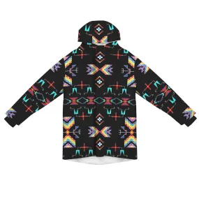 Rainy Chief Rainbow Black Unisex Sherpa Lined Hooded Coat