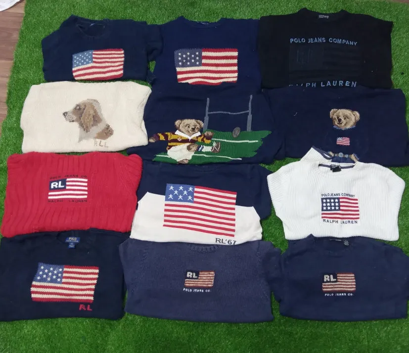 Ralph lauren bear and flag sweater 12 pieces