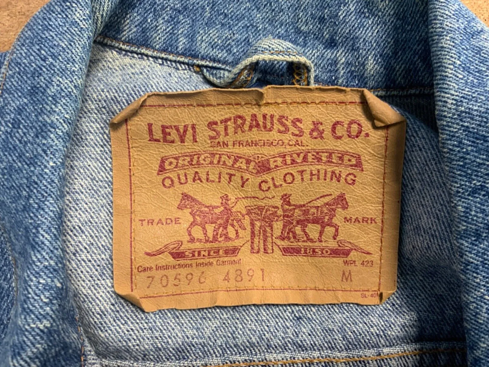 RARE 1980s USA MADE 70596 LONG OVERSIZE DENIM TRUCKER JACKET COAT 46”