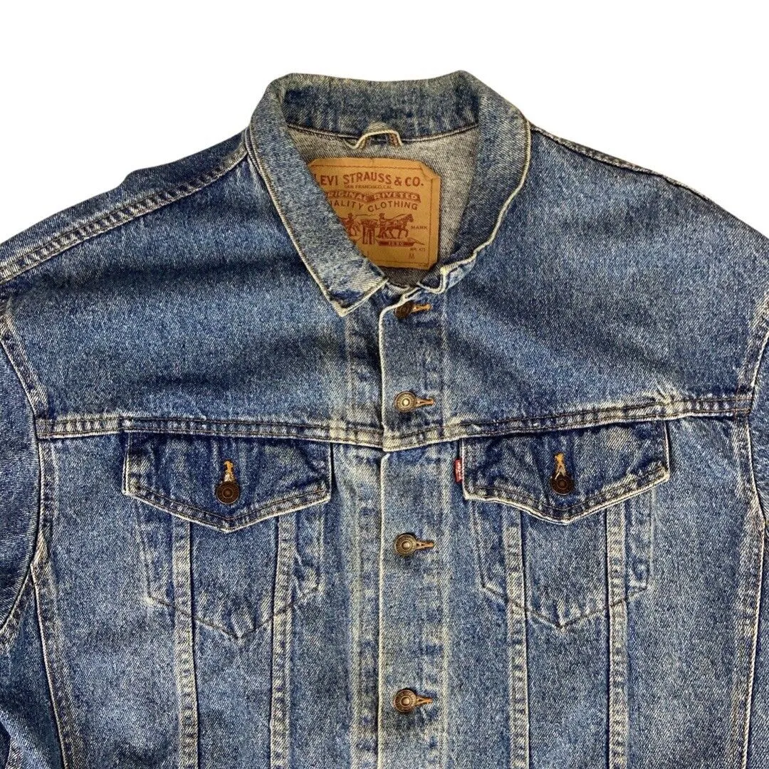 RARE 1980s USA MADE 70596 LONG OVERSIZE DENIM TRUCKER JACKET COAT 46”