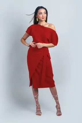 Red Misha Wrapped Midi Skirt