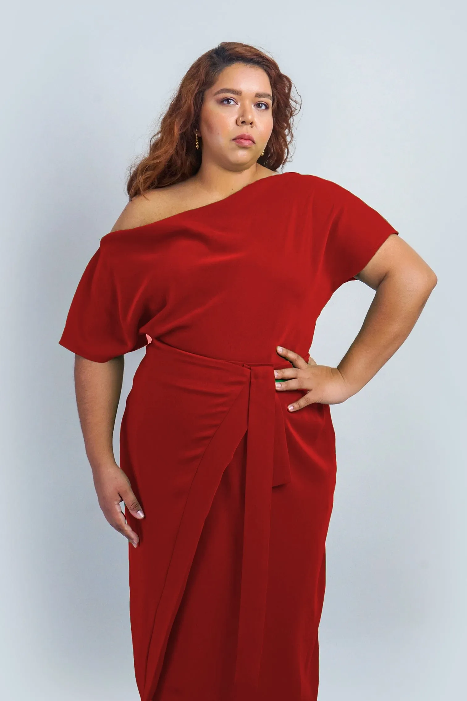 Red Misha Wrapped Midi Skirt