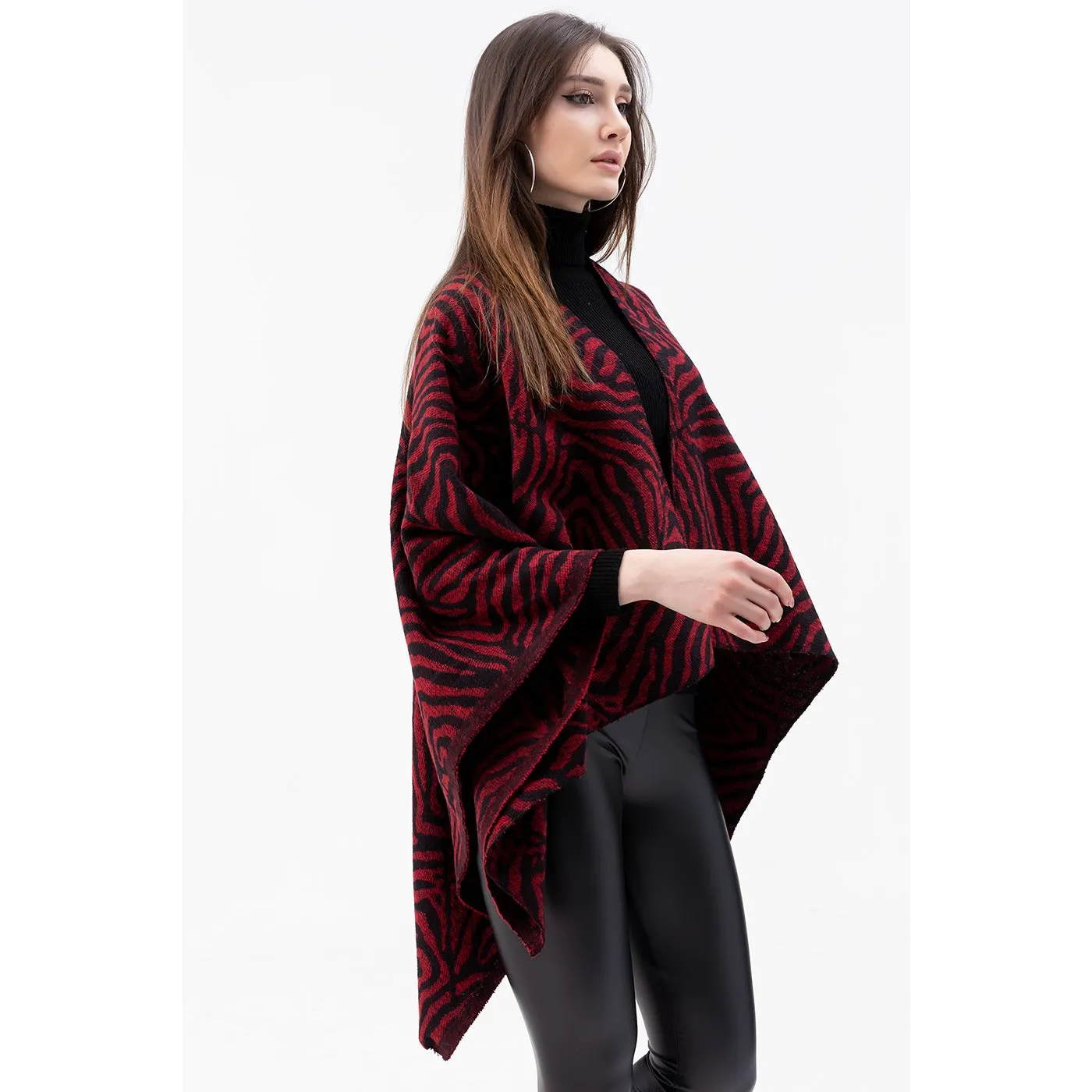 Red Printed Poncho