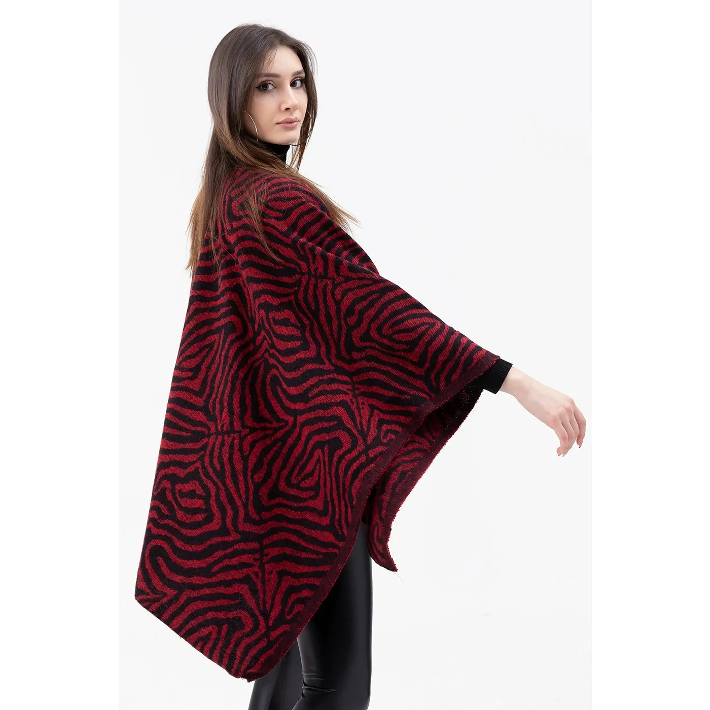 Red Printed Poncho