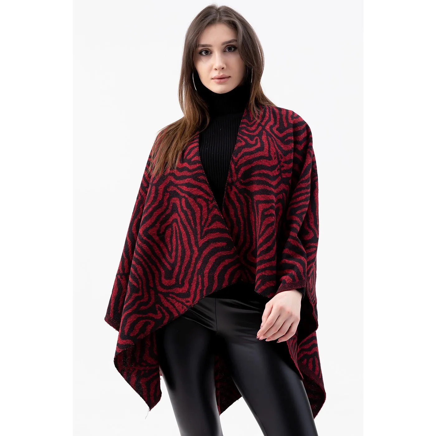 Red Printed Poncho