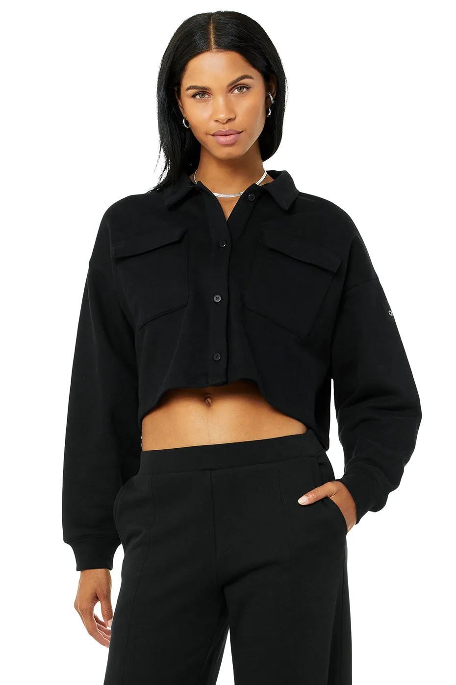 Renown Cropped Button-Up Pullover - Black