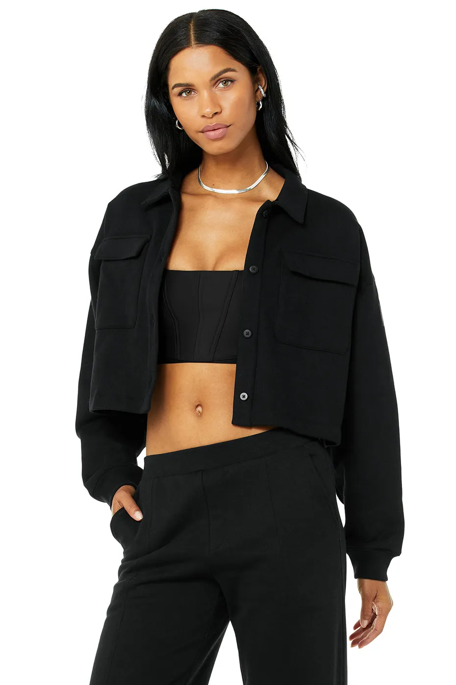 Renown Cropped Button-Up Pullover - Black