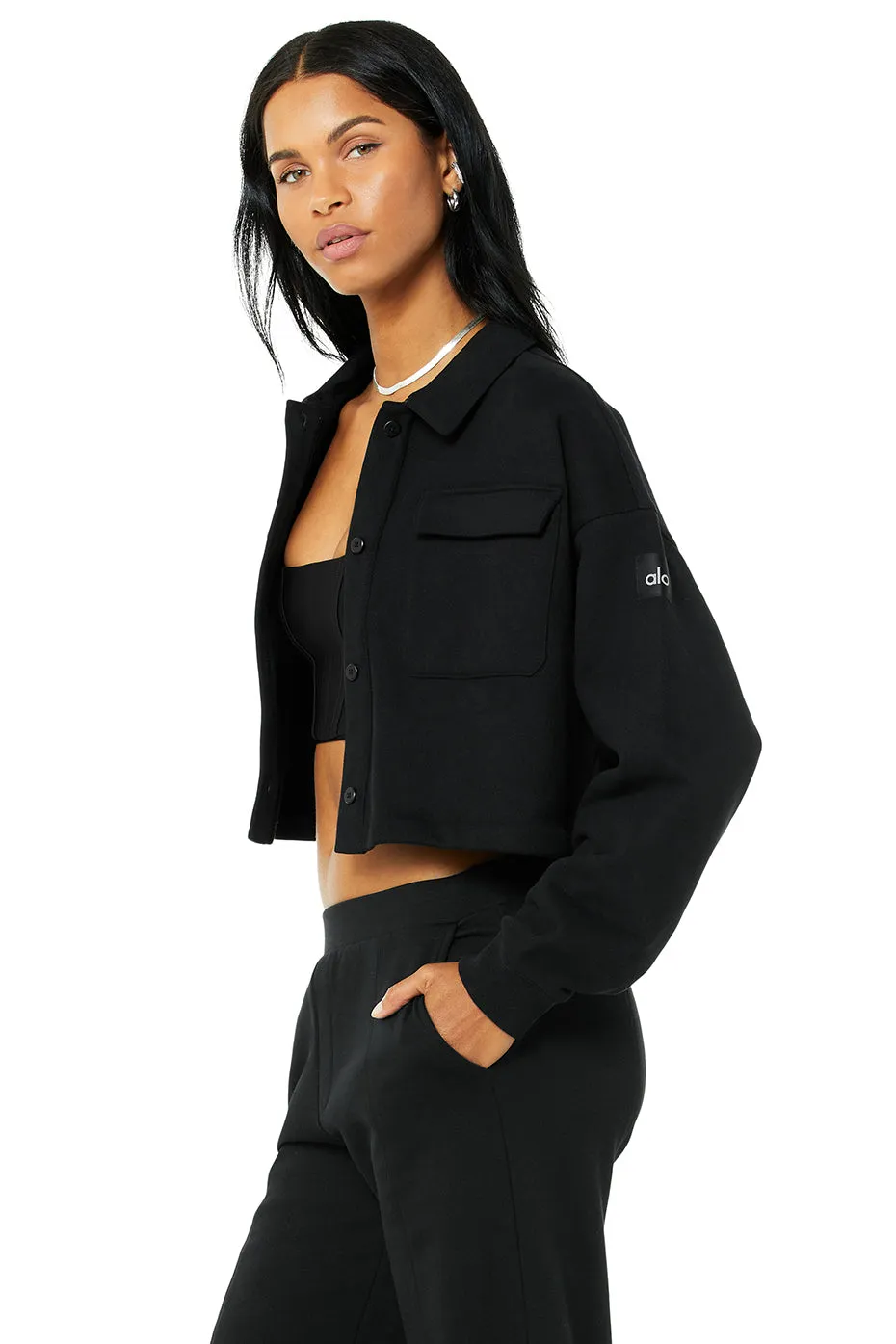 Renown Cropped Button-Up Pullover - Black