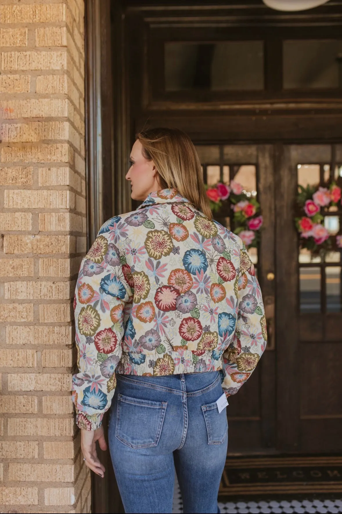 Retro Floral Printed Cropped Jacket