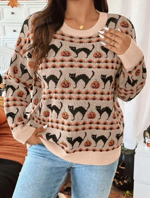 Retro Halloween Fall Pumpkin Chevron Sweater