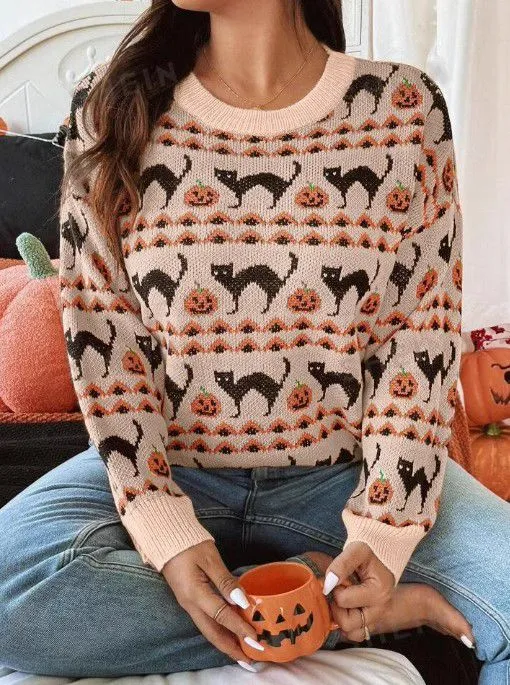 Retro Halloween Fall Pumpkin Chevron Sweater