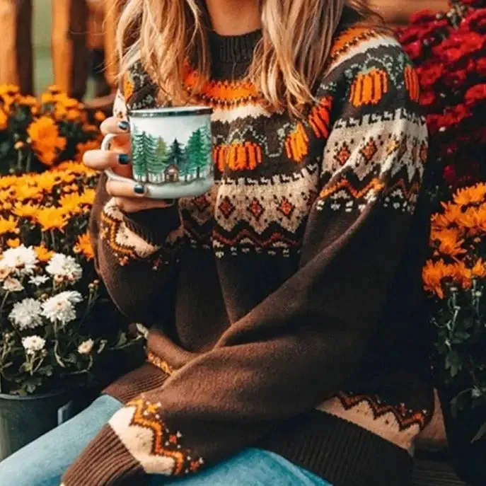 Retro Halloween Fall Pumpkin Chevron Sweater