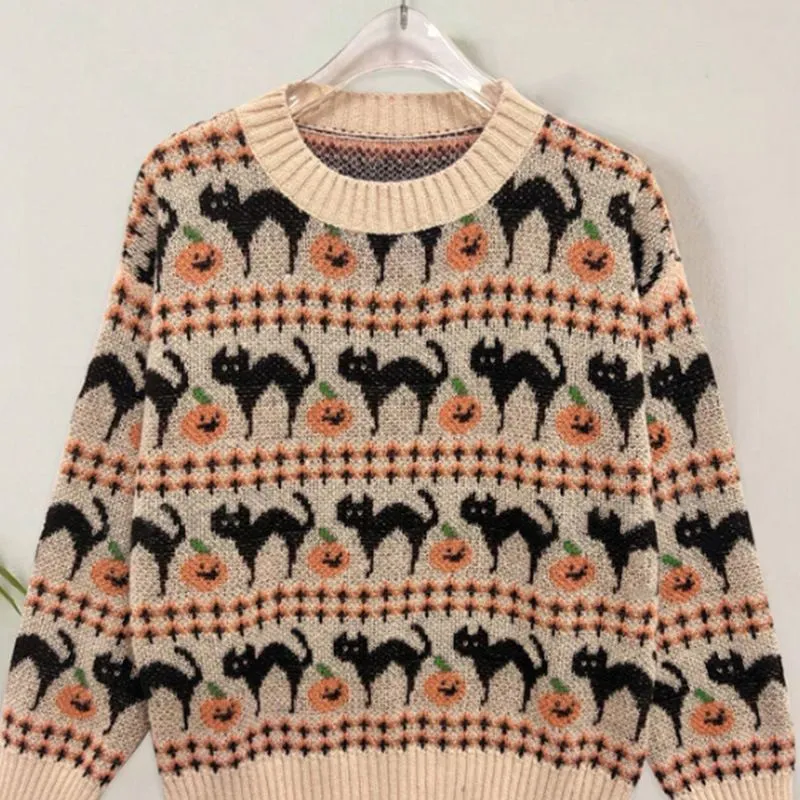 Retro Halloween Fall Pumpkin Chevron Sweater