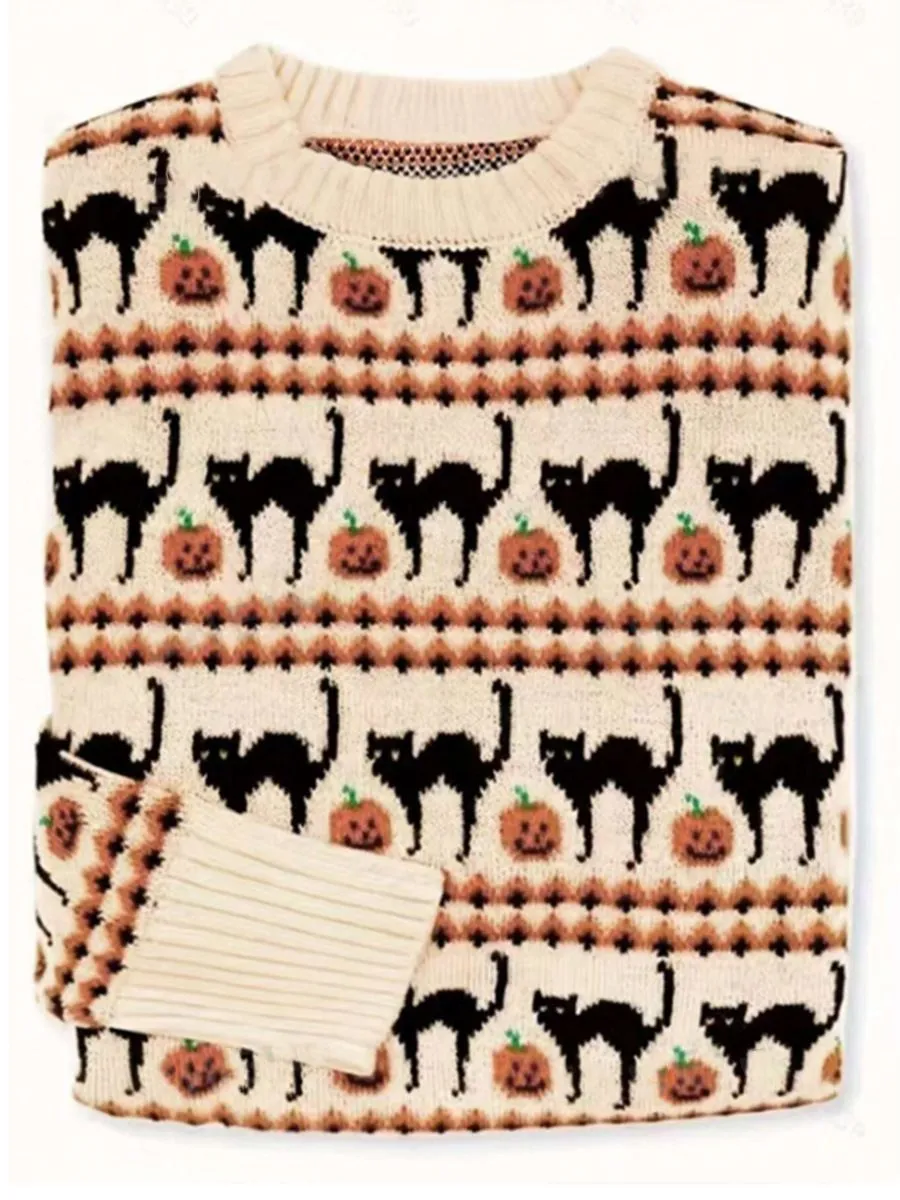 Retro Halloween Fall Pumpkin Chevron Sweater