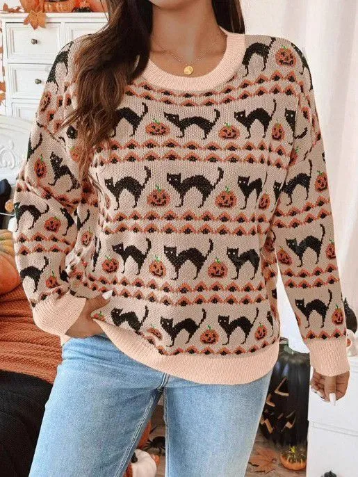 Retro Halloween Fall Pumpkin Chevron Sweater