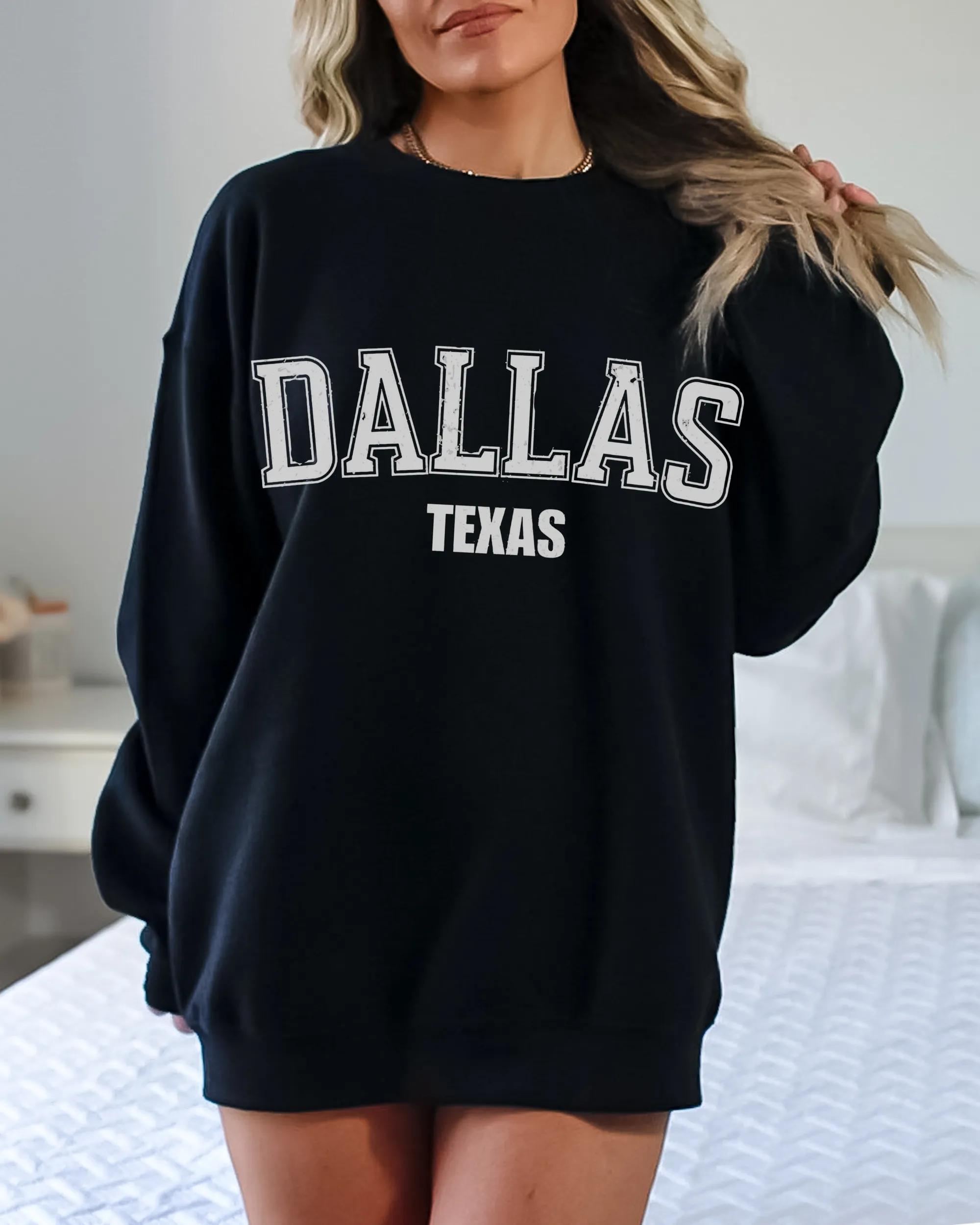 Retro Inspired Dallas Texas Crewneck Sweatshirt, Distressed Design, Dallas Texas Pullover, Trendy Varsity Distressed Letters Pullover