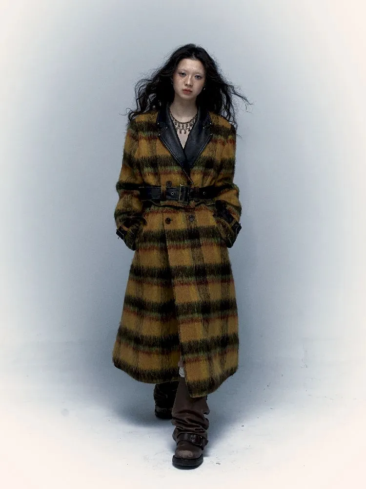 Reversible plaid patchwork leather trench coat【s0000005971】