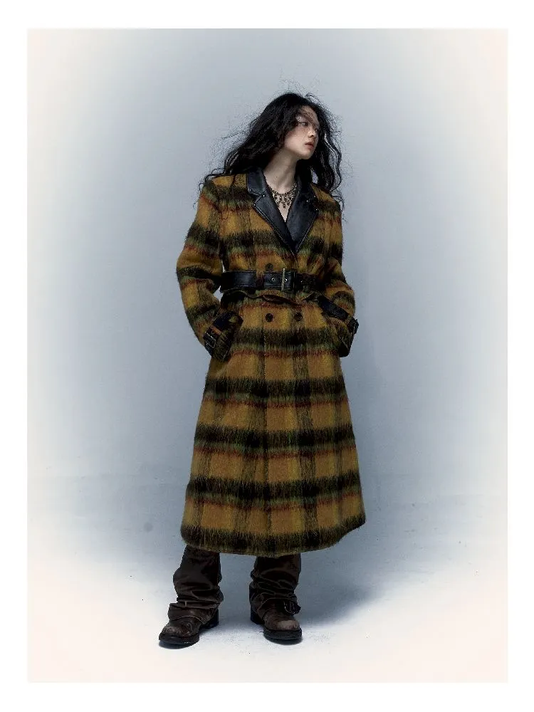 Reversible plaid patchwork leather trench coat【s0000005971】