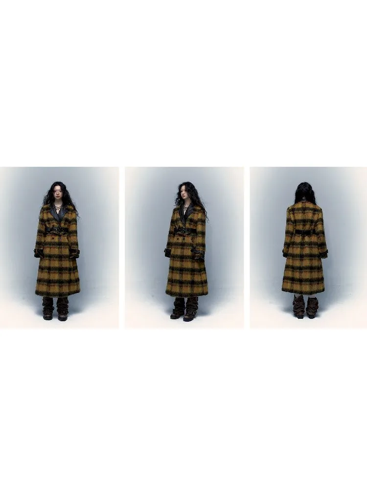 Reversible plaid patchwork leather trench coat【s0000005971】