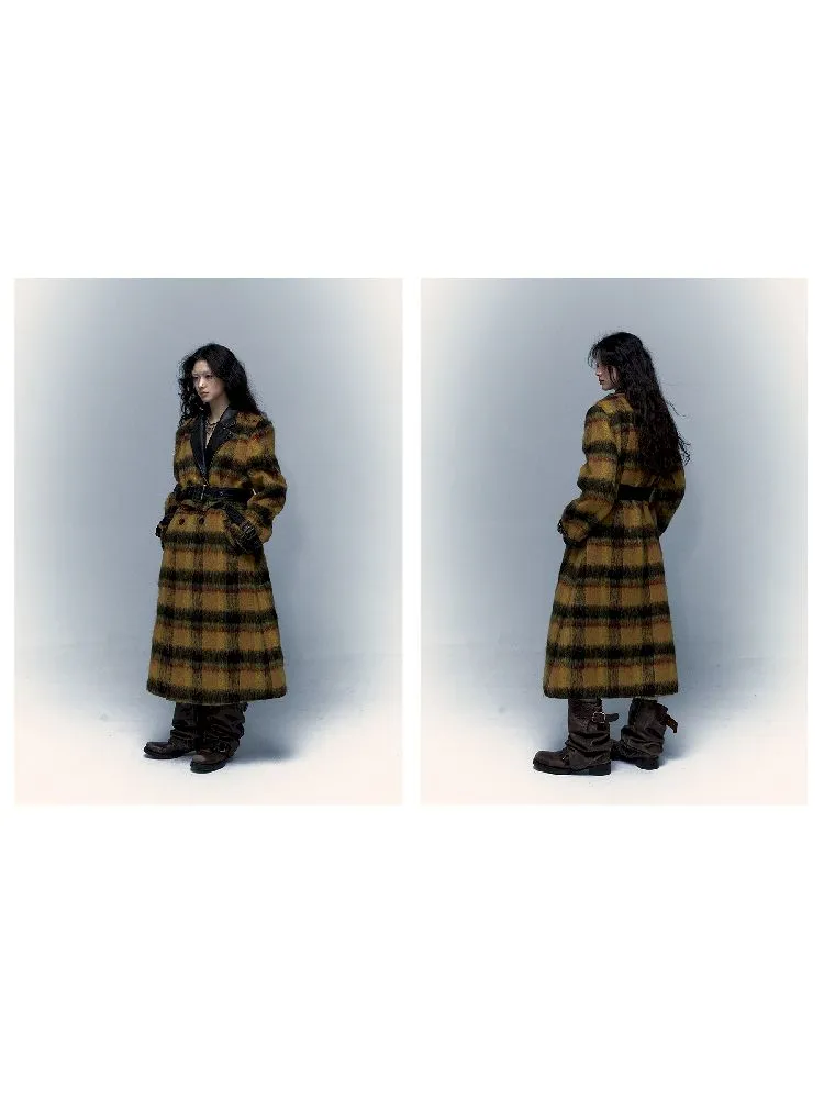 Reversible plaid patchwork leather trench coat【s0000005971】