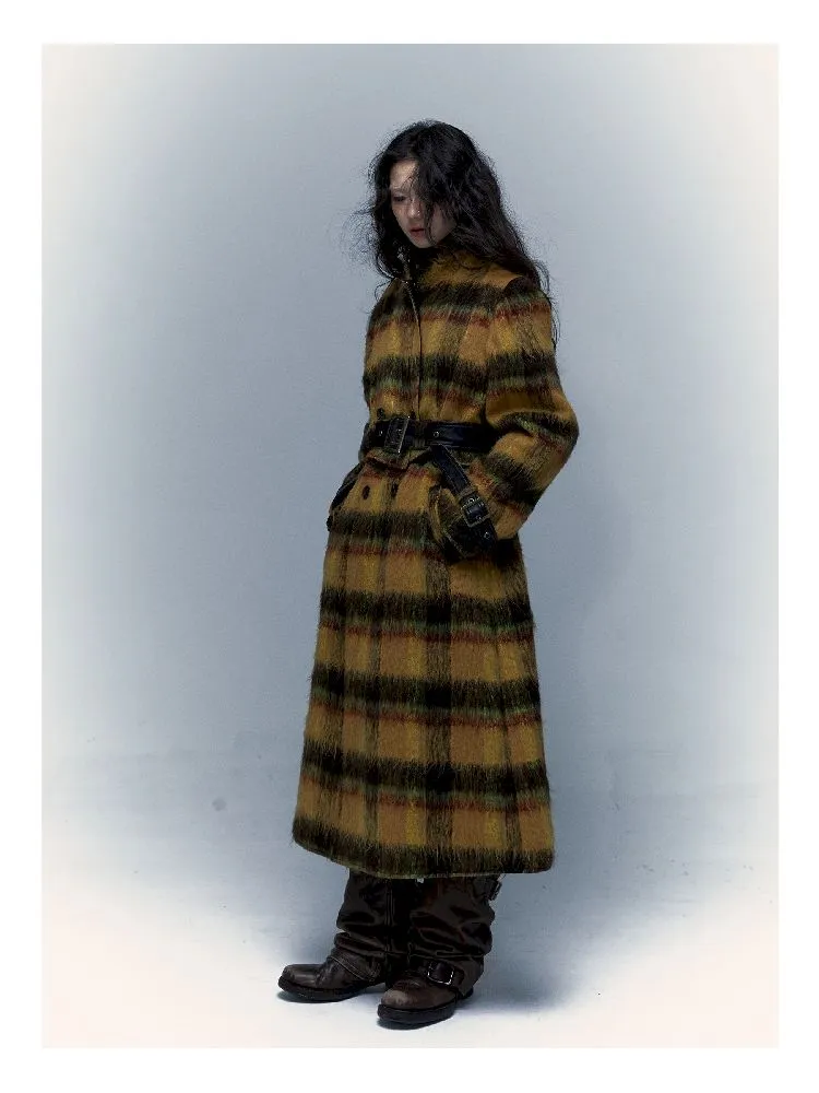 Reversible plaid patchwork leather trench coat【s0000005971】