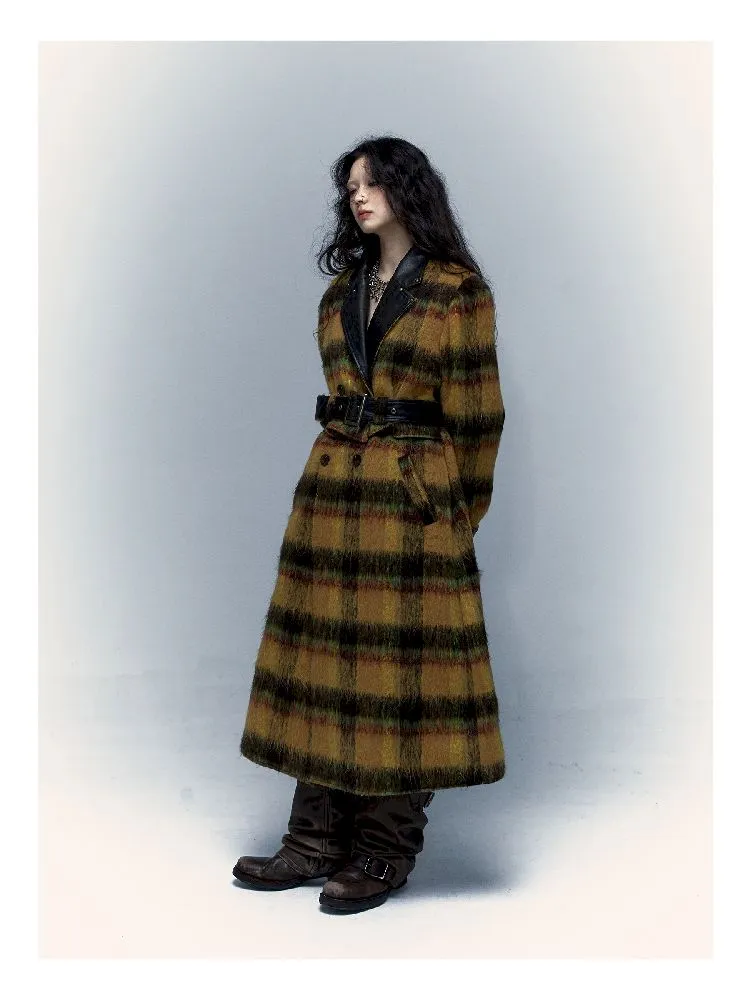 Reversible plaid patchwork leather trench coat【s0000005971】