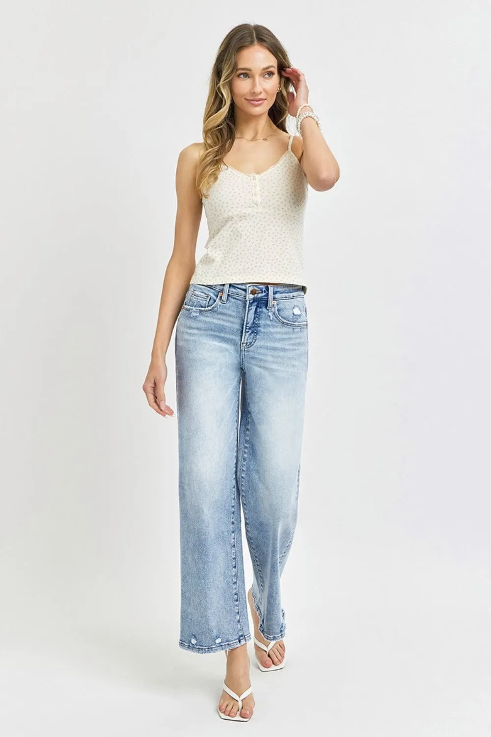 RISEN Tummy Control High Rise Crop Wide Leg Jeans