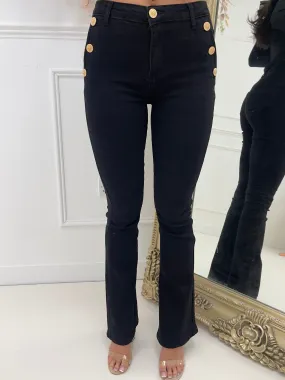 Rylee black gold button flared jeans