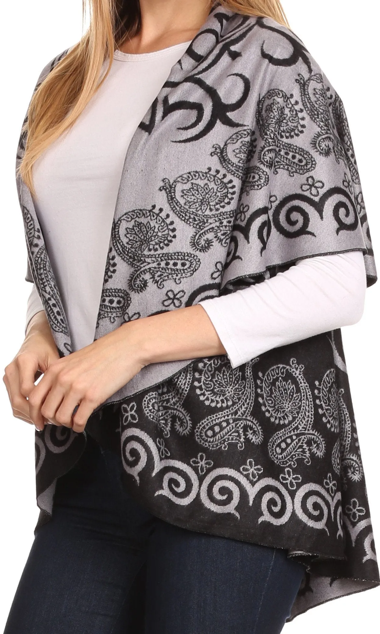 Sakkas Balie Reversable Printed Mid Weight Warm Poncho Throw Shawl / Cardigan