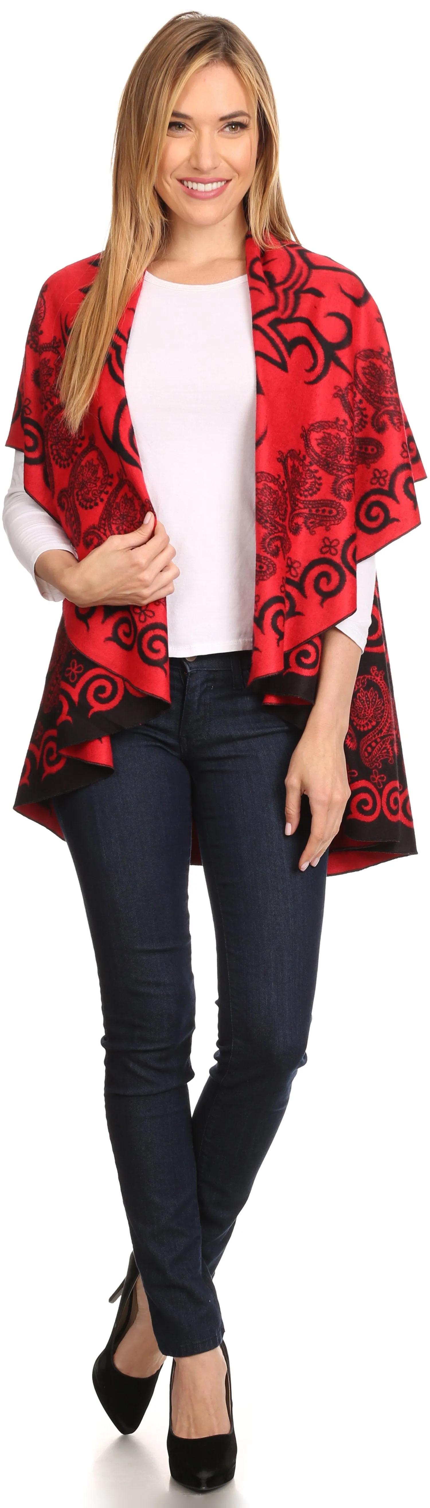 Sakkas Balie Reversable Printed Mid Weight Warm Poncho Throw Shawl / Cardigan