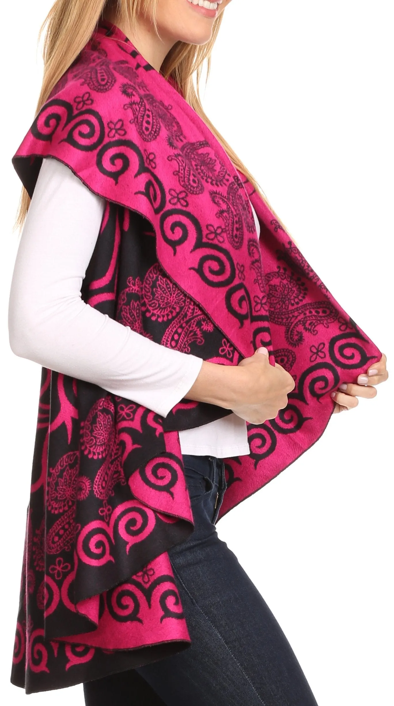 Sakkas Balie Reversable Printed Mid Weight Warm Poncho Throw Shawl / Cardigan