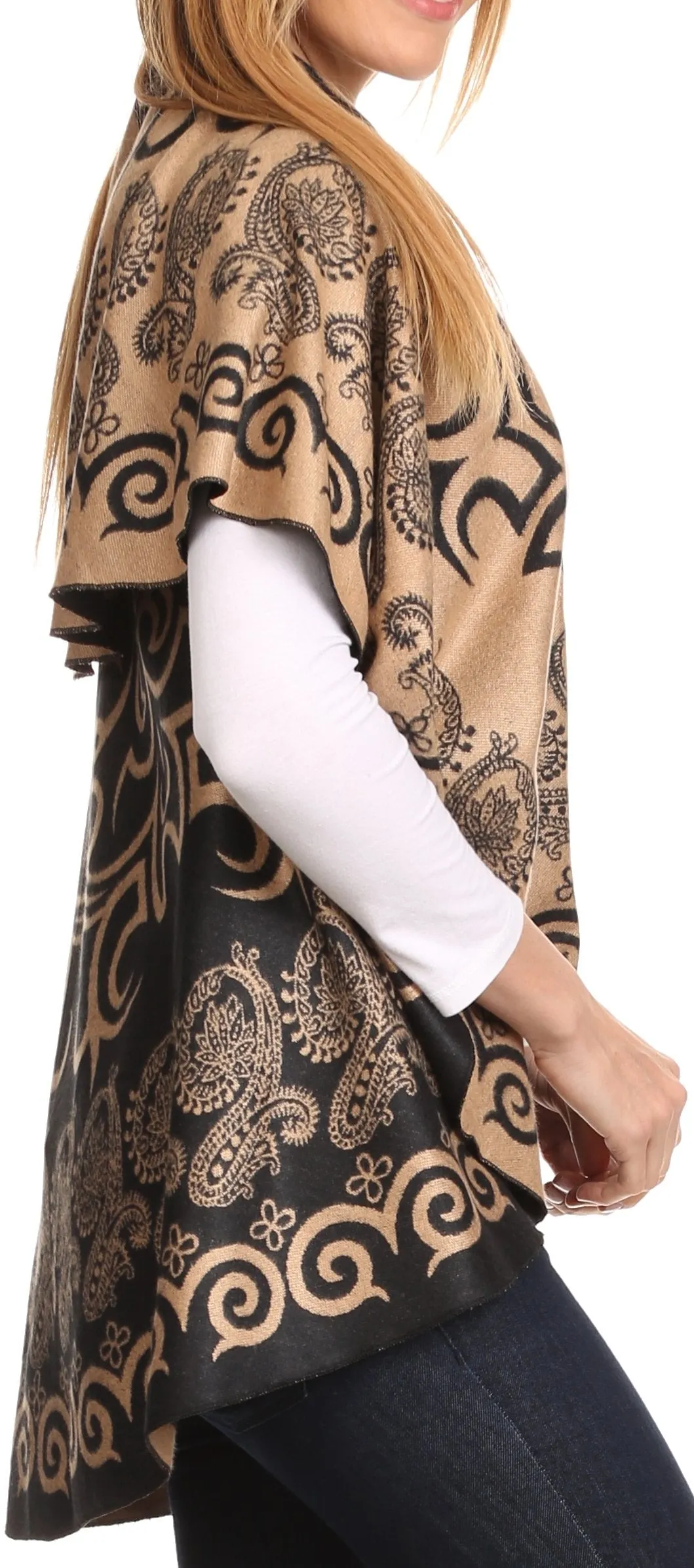 Sakkas Balie Reversable Printed Mid Weight Warm Poncho Throw Shawl / Cardigan