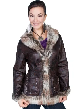 Scully Womens Dark Brown Faux Shearling Mottled Jacket