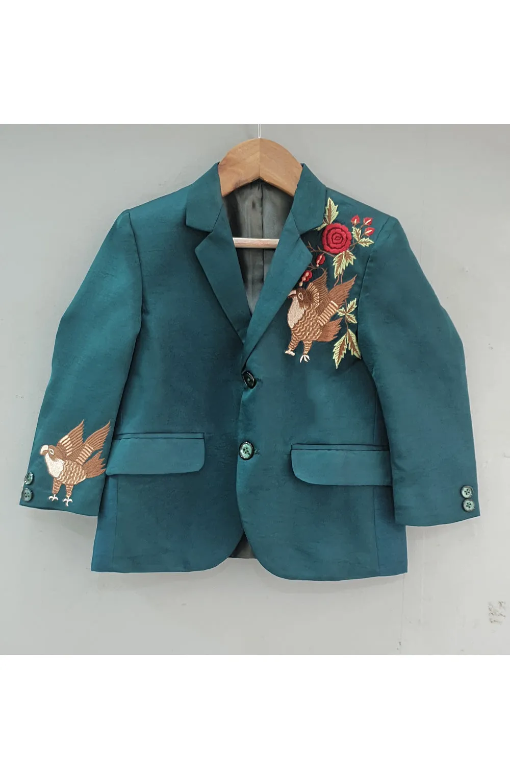 Sea Green Eagle Embroidered Blazer