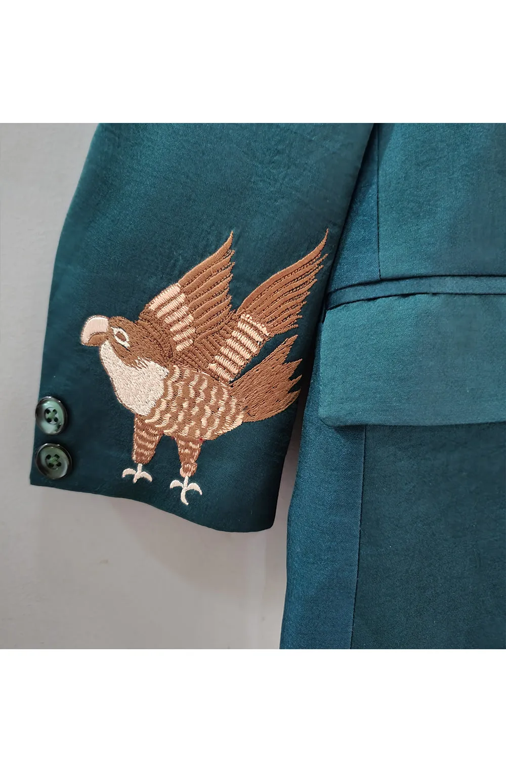 Sea Green Eagle Embroidered Blazer