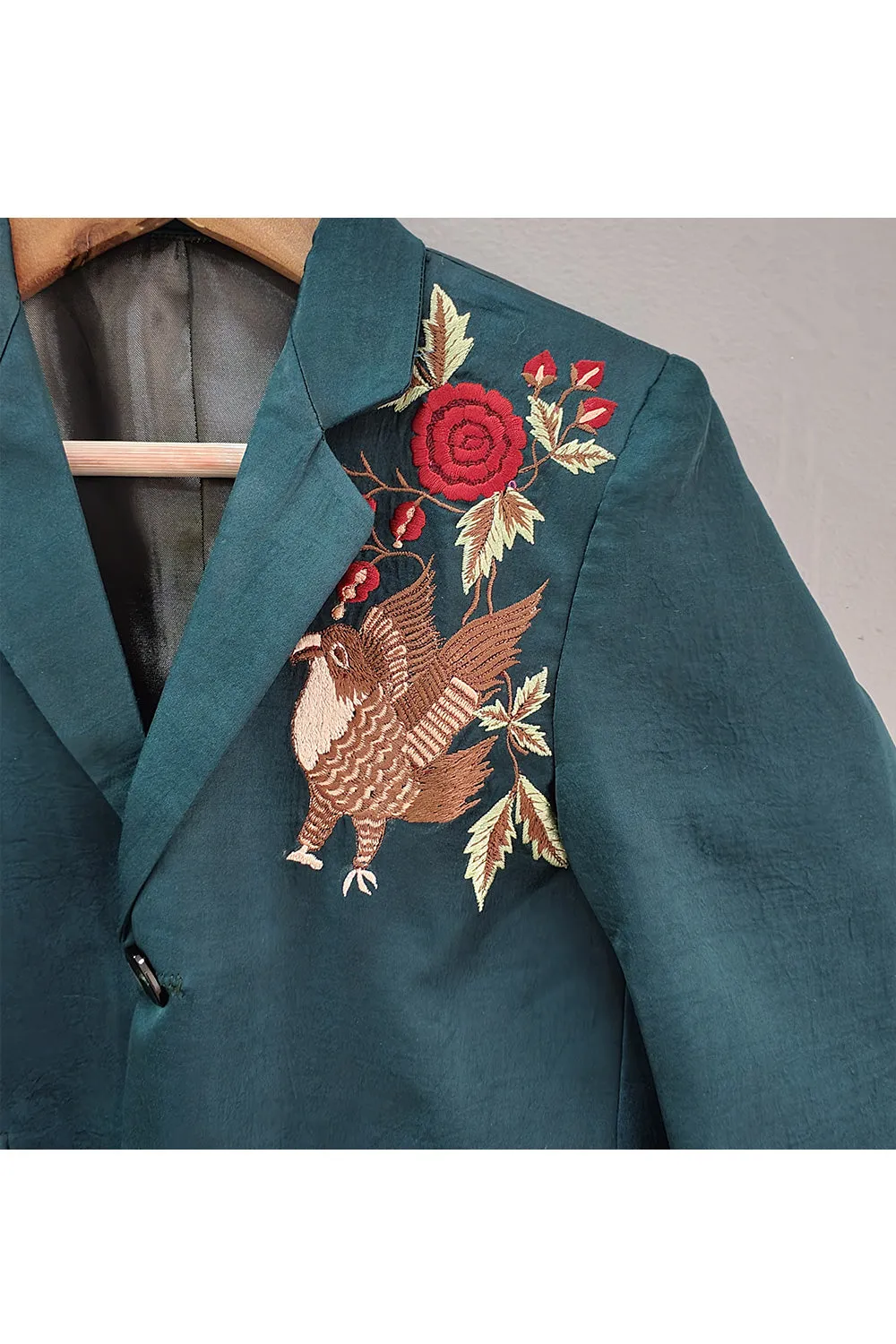 Sea Green Eagle Embroidered Blazer