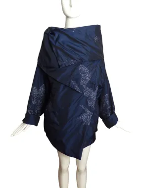 SHAMASK- Navy Taffeta Brocade Jacket, Size 8