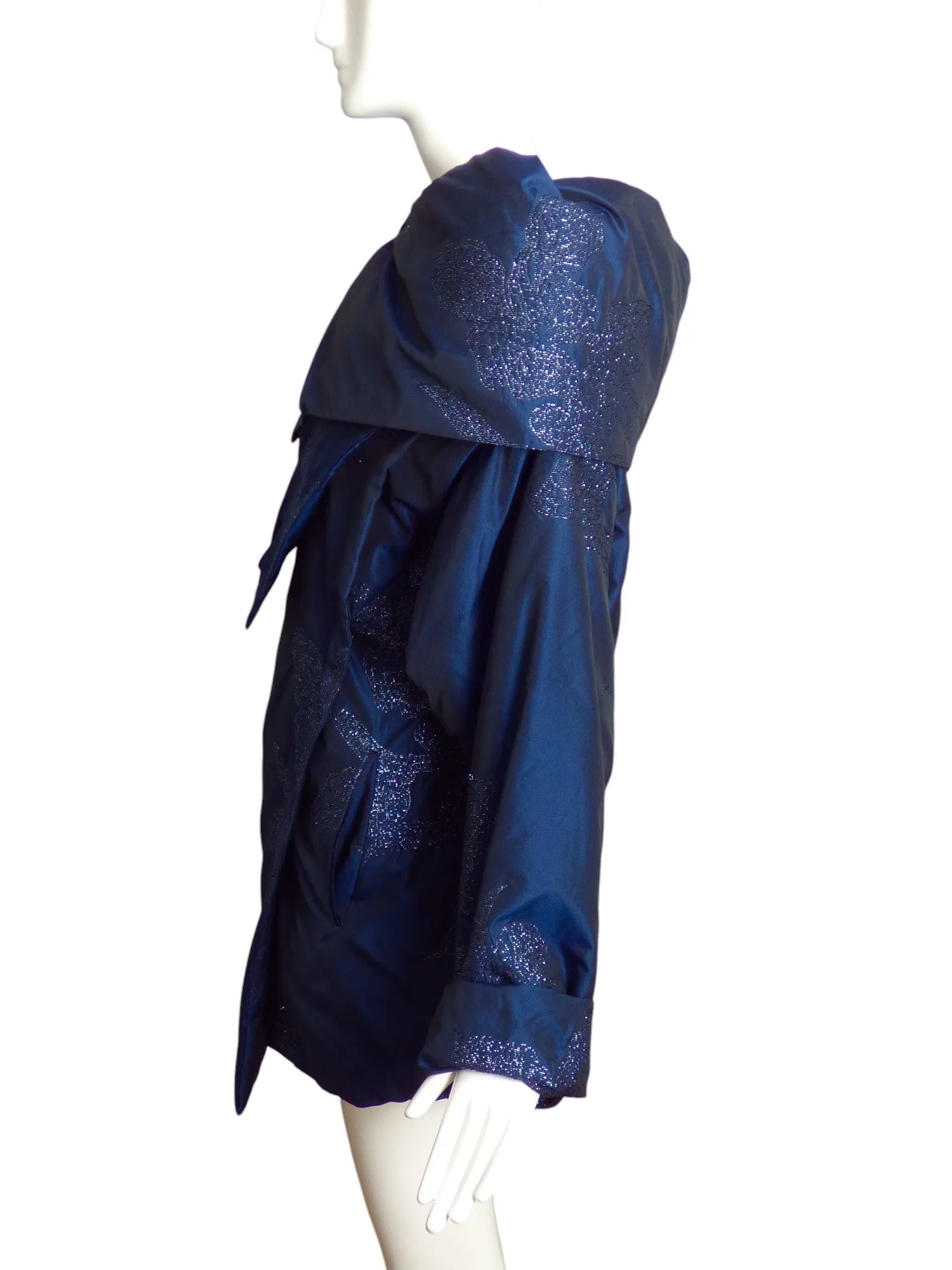 SHAMASK- Navy Taffeta Brocade Jacket, Size 8