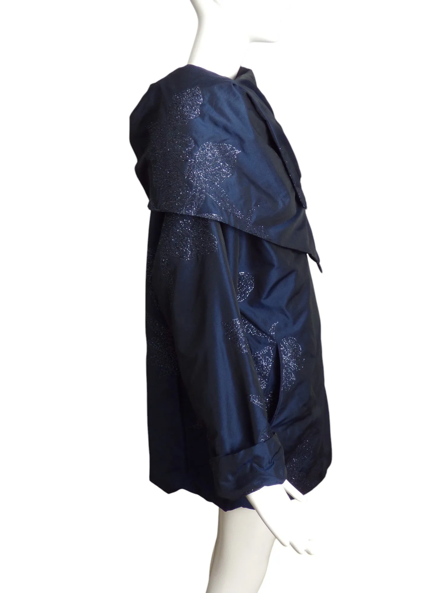 SHAMASK- Navy Taffeta Brocade Jacket, Size 8