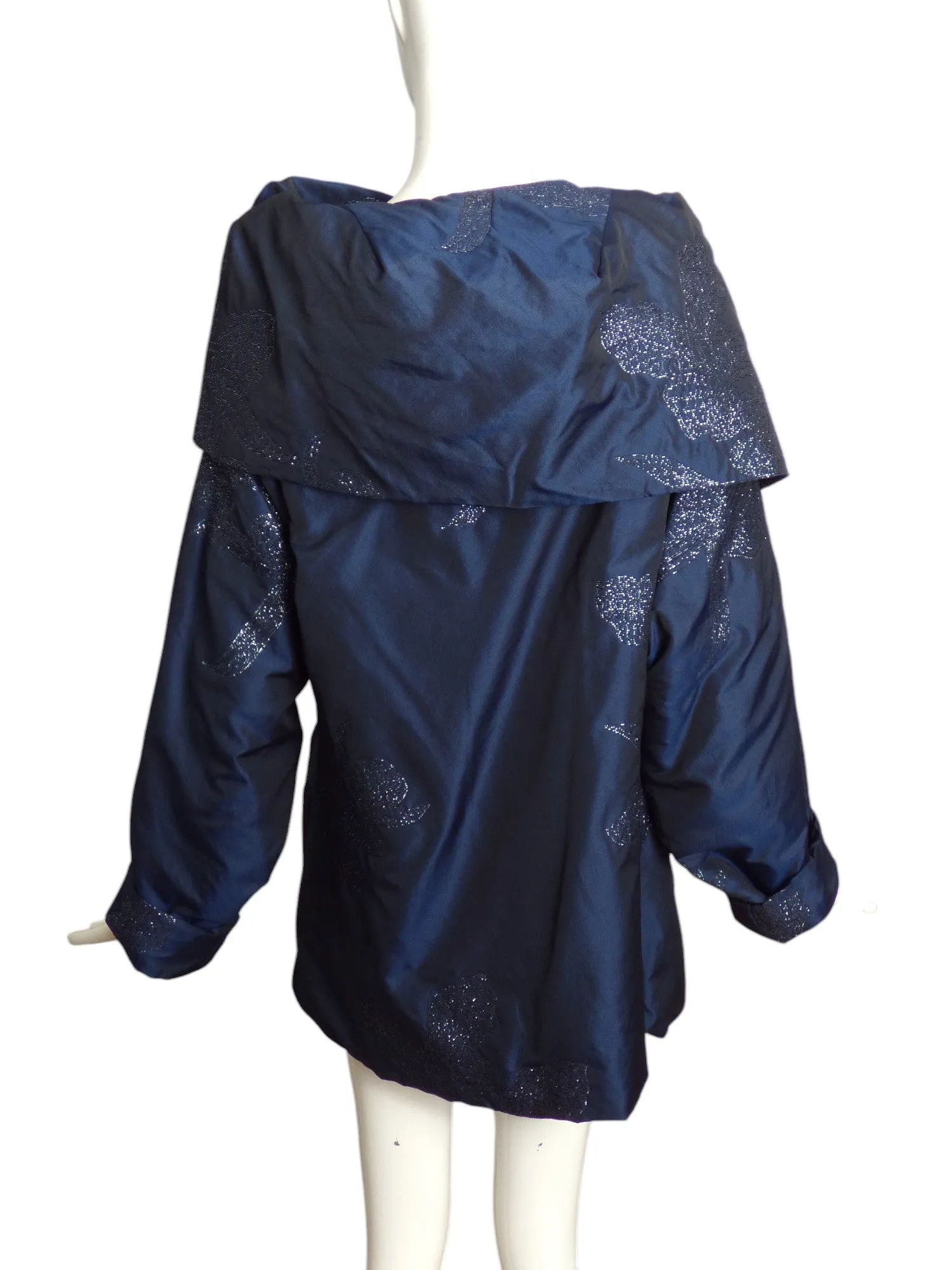 SHAMASK- Navy Taffeta Brocade Jacket, Size 8