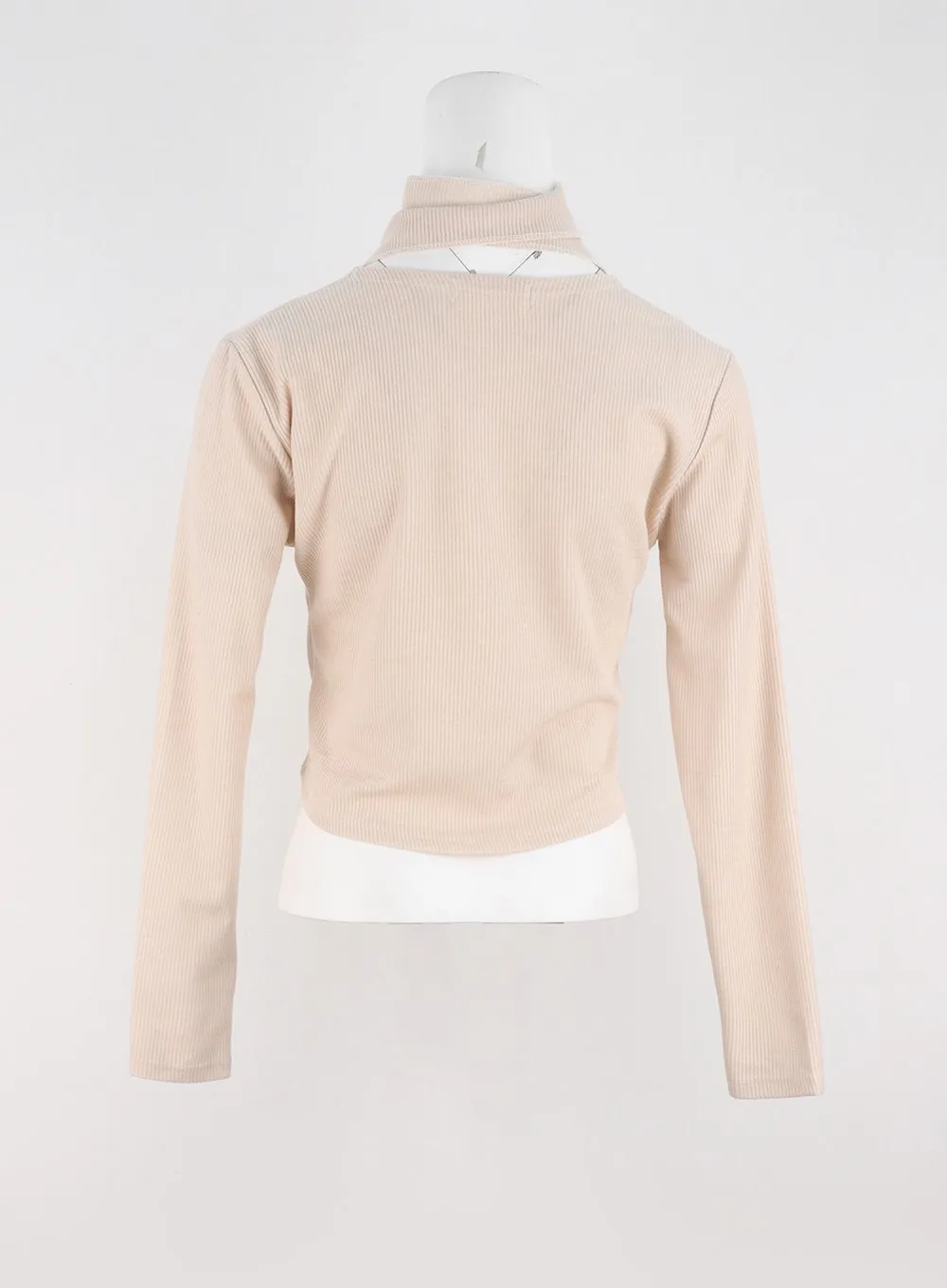 Shirred Long Sleeve Crop Top with Scarf IO326