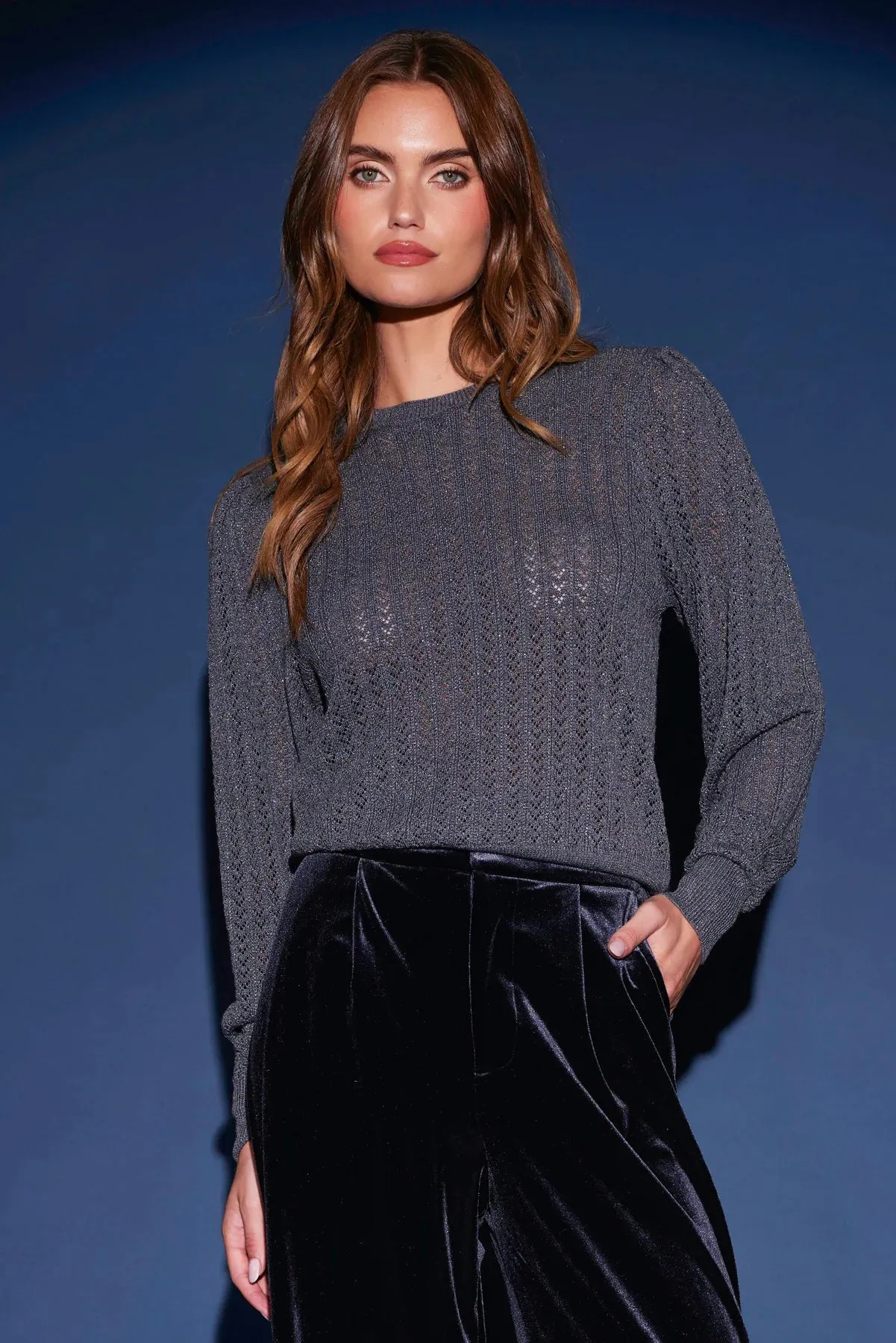 SIENNA PUFF SLEEVE METALLIC SWEATER