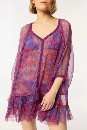 Silk Poncho Nava - Pink Pop Tiger